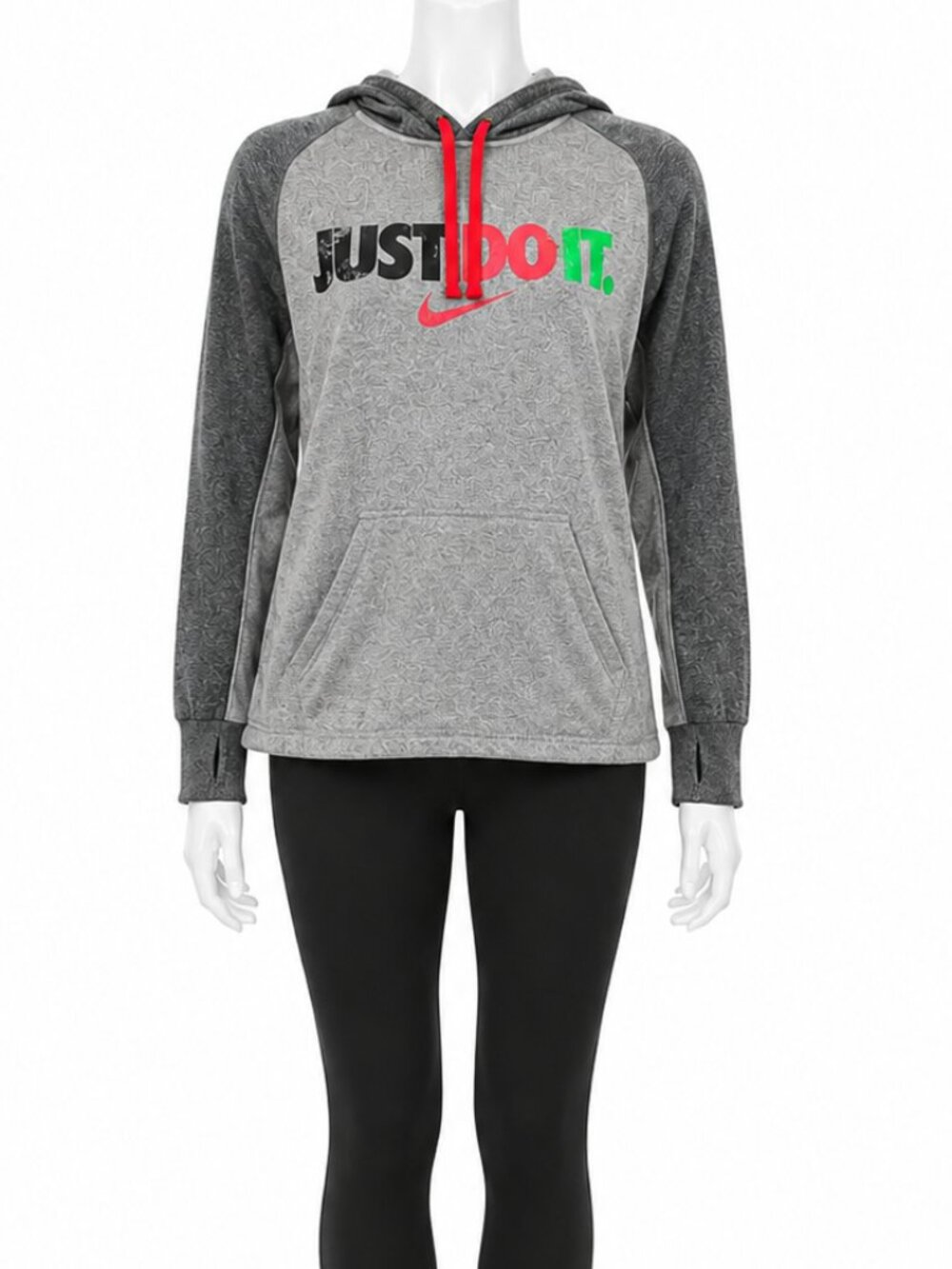 Nike Therma-FIT Just Do It Hoodie XS Gray Pink Green Thumbholes
